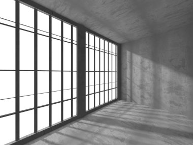 Karanlık beton boş oda. Modern mimari tasarım