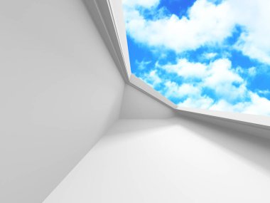 Bulutlu gökyüzü arka planda fütüristik beyaz mimari tasarım