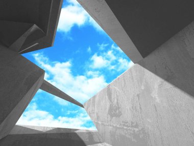 Bulutlu gökyüzü arka planda beton oda duvar inşaatı