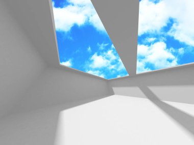 Bulutlu gökyüzü arka planda fütüristik beyaz mimari tasarım