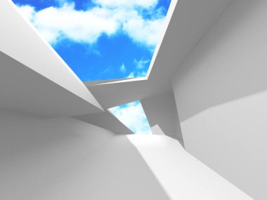 Bulutlu gökyüzü arka planda fütüristik beyaz mimari tasarım