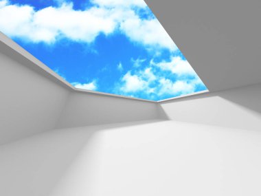 Bulutlu gökyüzü arka planda fütüristik beyaz mimari tasarım