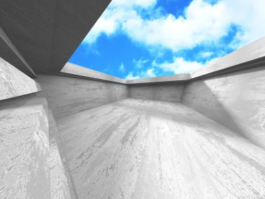 Bulutlu gökyüzü arka planda beton oda duvar inşaatı