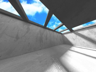 Bulutlu gökyüzü arka planda beton oda duvar inşaatı