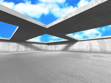 Bulutlu gökyüzü arka planda beton oda duvar inşaatı