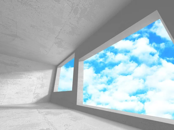 Concrete room wall construction on cloudy sky background — Stock Photo, Image