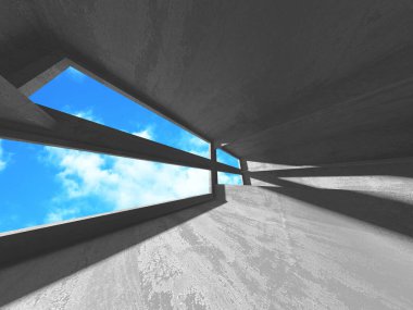 Bulutlu gökyüzü arka planda beton oda duvar inşaatı