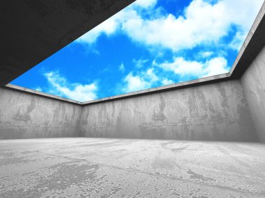 Bulutlu gökyüzü arka planda beton oda duvar inşaatı