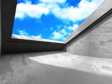 Bulutlu gökyüzü arka planda beton oda duvar inşaatı