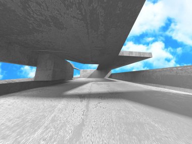 Bulutlu gökyüzü arka planda beton oda duvar inşaatı