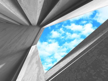 Bulutlu gökyüzü arka planda beton oda duvar inşaatı