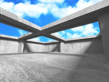 Bulutlu gökyüzü arka planda beton oda duvar inşaatı