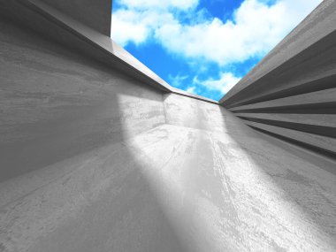 Bulutlu gökyüzü arka planda beton oda duvar inşaatı