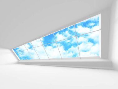 Bulutlu gökyüzü arka planda fütüristik beyaz mimari tasarım