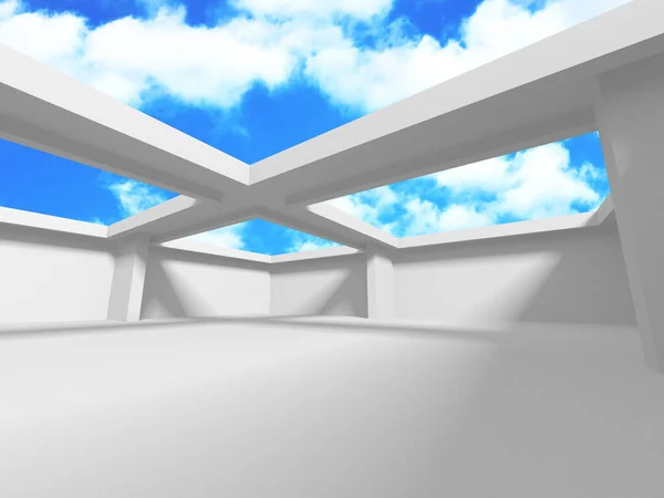 흐린 하늘 배경에 미래 지향적 인 화이트 아키텍처 디자인 — 스톡 사진