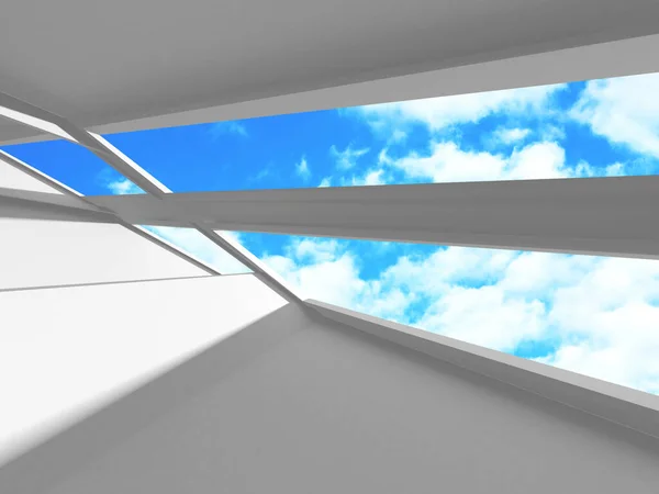 흐린 하늘 배경에 미래 지향적 인 화이트 아키텍처 디자인 — 스톡 사진