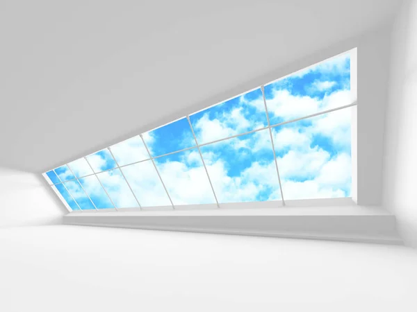 Futuristische witte architectuurontwerp op bewolkt hemel achtergrond — Stockfoto