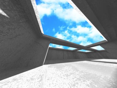 Bulutlu gökyüzü arka planda beton oda duvar inşaatı