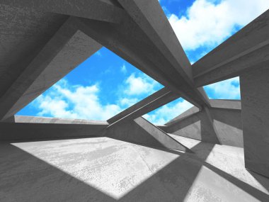 Bulutlu gökyüzü arka planda beton oda duvar inşaatı