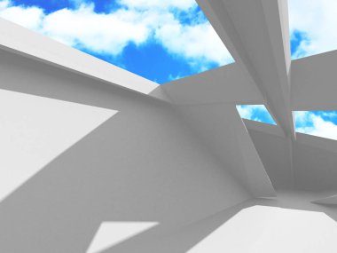 Bulutlu gökyüzü arka planda fütüristik beyaz mimari tasarım