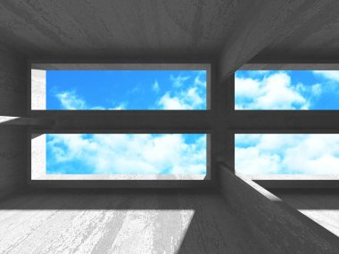 Bulutlu gökyüzü arka planda beton oda duvar inşaatı