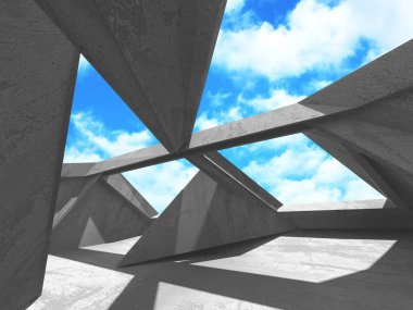 Bulutlu gökyüzü arka planda beton oda duvar inşaatı