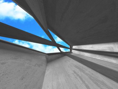 Bulutlu gökyüzü arka planda beton oda duvar inşaatı