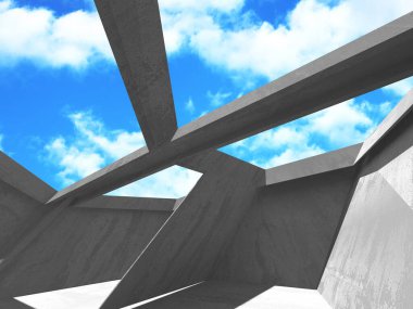 Bulutlu gökyüzü arka planda beton oda duvar inşaatı