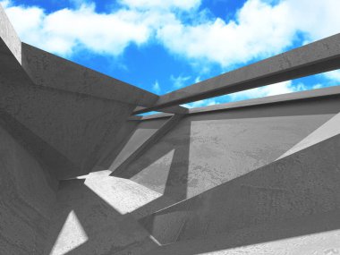 Bulutlu gökyüzü arka planda beton oda duvar inşaatı