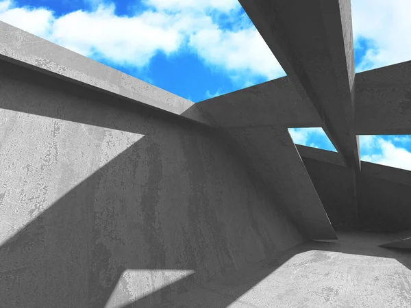 Construção de parede de sala de concreto no fundo do céu nublado — Fotografia de Stock