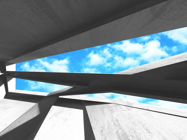 Construção de parede de sala de concreto no fundo do céu nublado — Fotografia de Stock