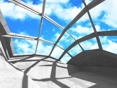 Bulutlu gökyüzü arka planda beton oda duvar inşaatı