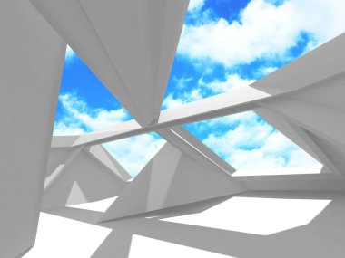 Bulutlu gökyüzü arka planda fütüristik beyaz mimari tasarım