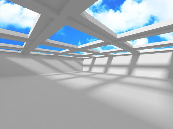 多云天空背景下的未来派白色建筑设计 — 图库照片