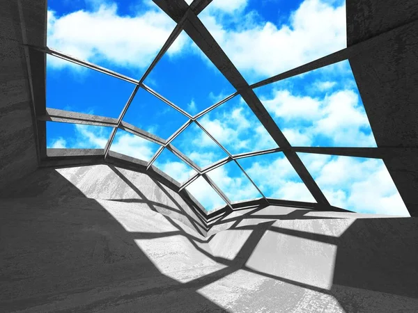 Конструкція стін бетонної кімнати на фоні хмарного неба — стокове фото