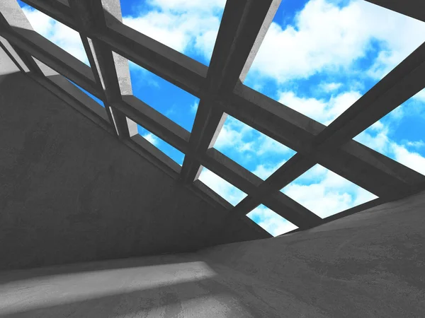 Конструкция стены бетонной комнаты на облачном фоне неба — стоковое фото