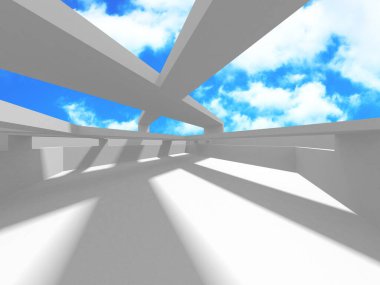 Bulutlu gökyüzü arka planda fütüristik beyaz mimari tasarım