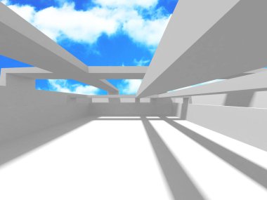 Bulutlu gökyüzü arka planda fütüristik beyaz mimari tasarım