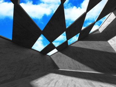 Bulutlu gökyüzü arka planda beton oda duvar inşaatı