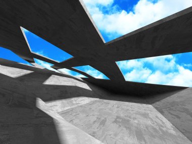 Bulutlu gökyüzü arka planda beton oda duvar inşaatı