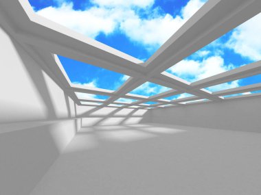 Bulutlu gökyüzü arka planda fütüristik beyaz mimari tasarım