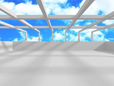 Bulutlu gökyüzü arka planda fütüristik beyaz mimari tasarım