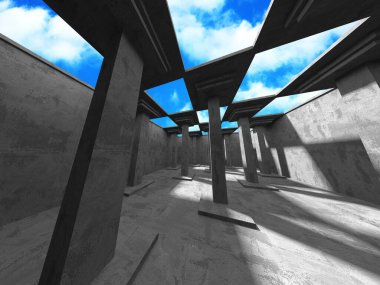 Bulutlu gökyüzü arka planda beton oda duvar inşaatı