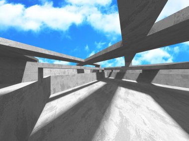 Bulutlu gökyüzü arka planda beton oda duvar inşaatı