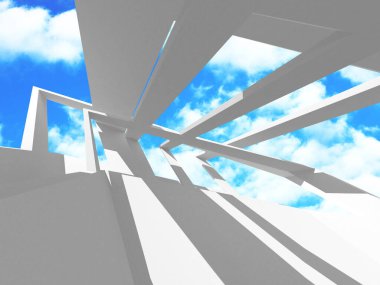 Bulutlu gökyüzü arka planda fütüristik beyaz mimari tasarım