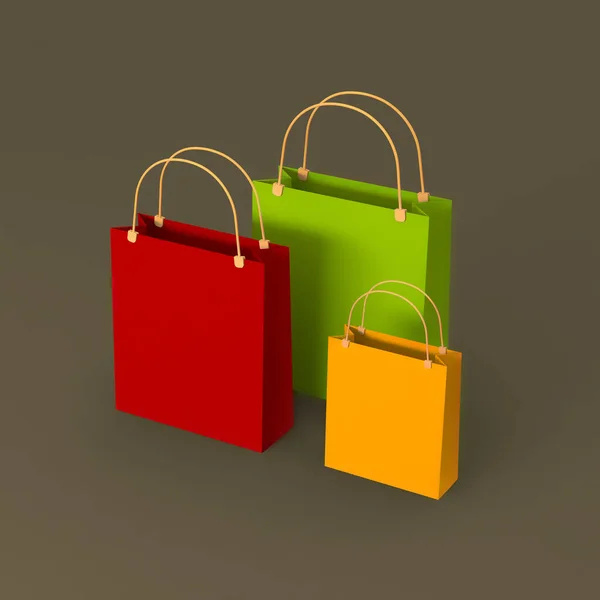 Bolsas Compras Vacías Sobre Fondo Gris Renderizar —  Fotos de Stock