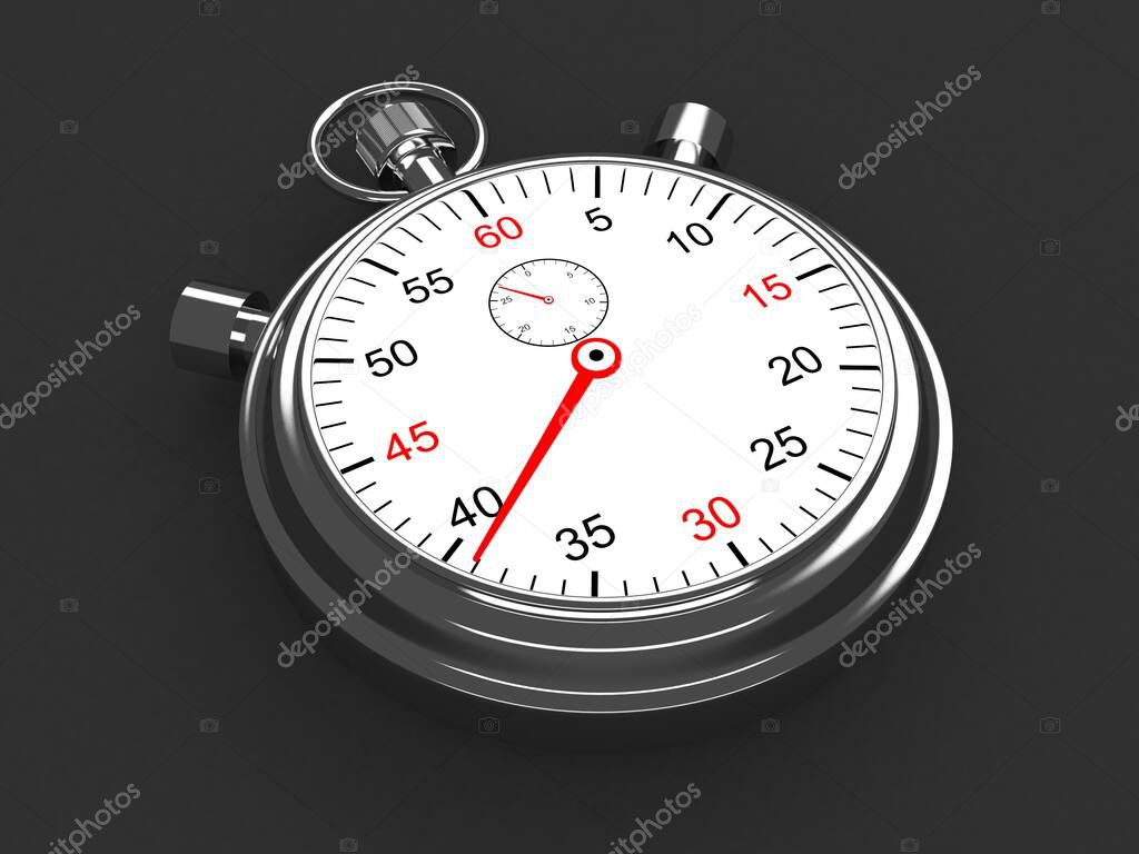 Vintage silver stopwatch on gray background. 3d render