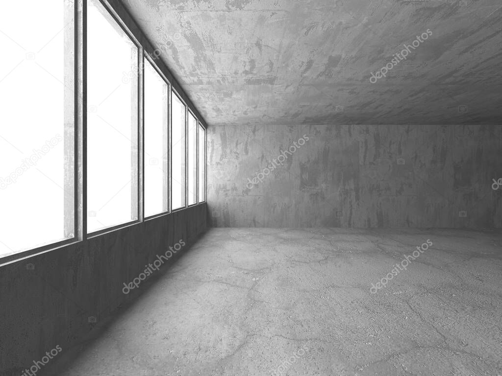 Dark Concrete Wall Architecture. Empty Room. 3d Render Illustration
