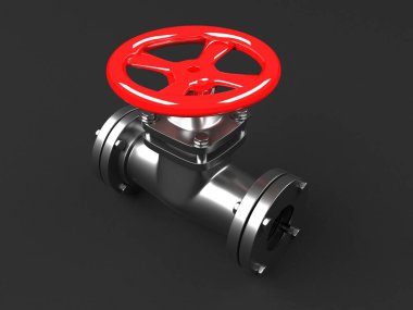 Endüstriyel boru hatları ve kırmızı tekerlekleri olan vanalar. 3d hazırlayıcı