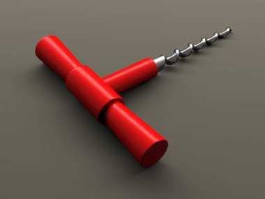 Gri arka planda tirbuşon şarap açacağı. 3d hazırlayıcı